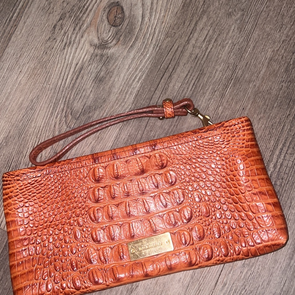 Brahmin Orange Crocodile-Embossed Wristlet Clutch